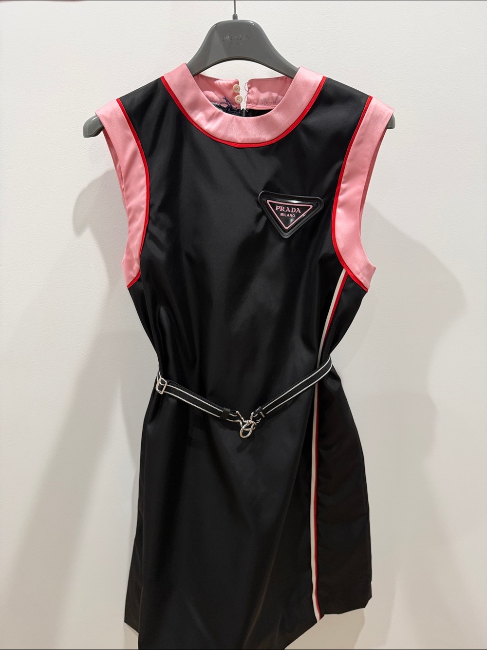 Prada Black Dress with Pink Satin Trim 36